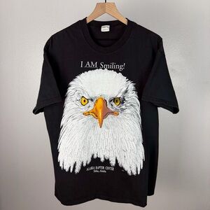 Vintage Bald Eagle Patriotic USA Alaska Tourist I am Smiling Y2K T Shirt Size XL